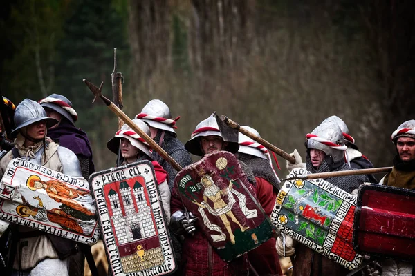 Medieval battle (reconstruction) Czech Republic, Libusin, 25.04. — Stock Photo, Image