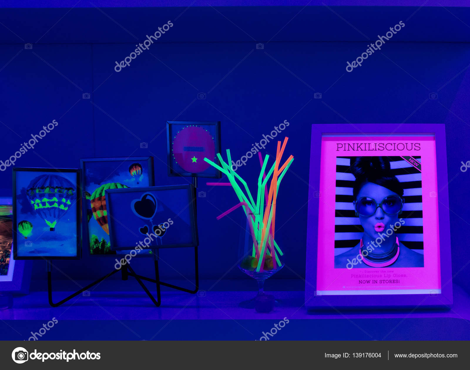 Examples of print fluorescent colors, neon room exhibition hall
