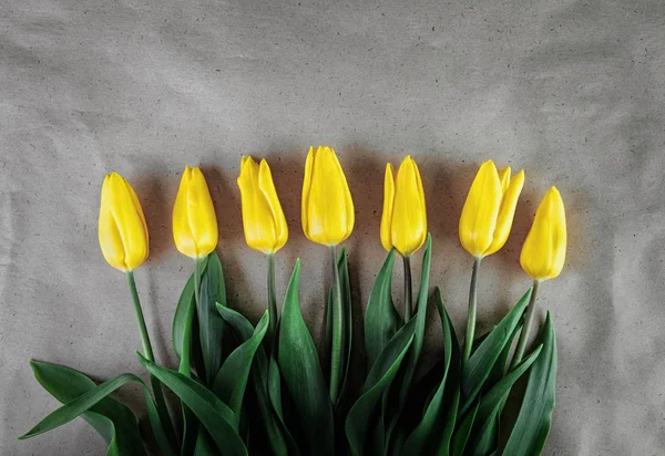 Yellow tulips on Kraft paper — Stock Photo, Image