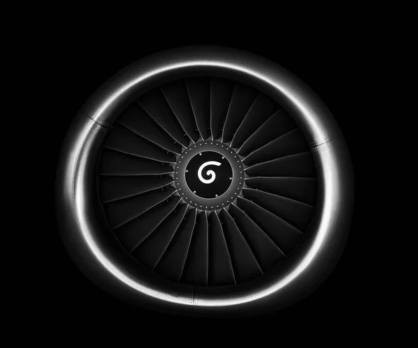 Двигун літака. крупним планом турбореактивний літак на чорному фоні — стокове фото