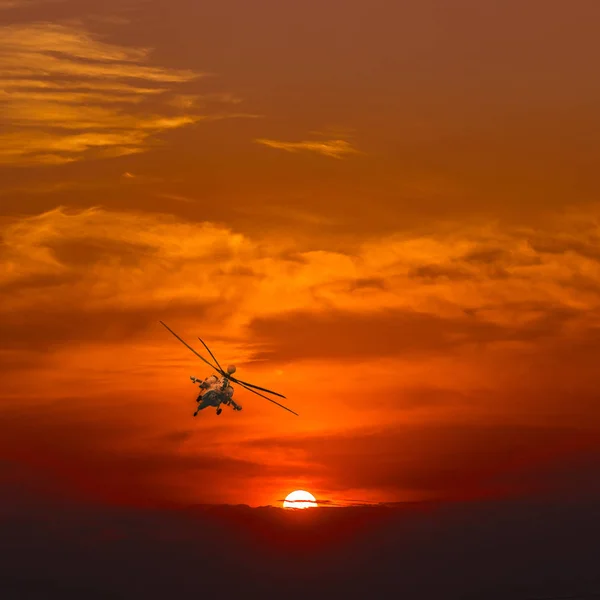 Helicopters at warm sunset — Stock Photo, Image