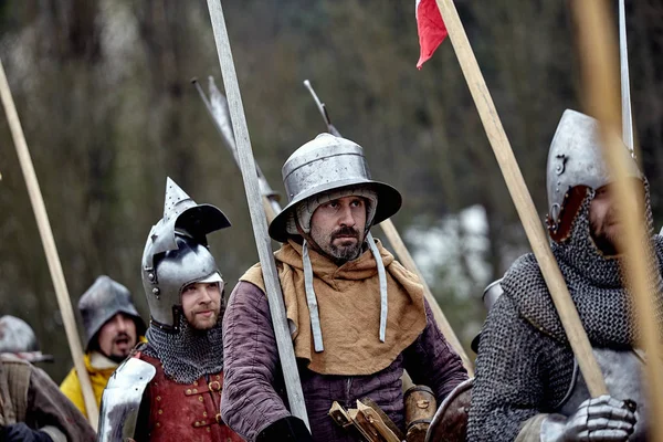 Warrior of medieval Europe. Medieval battle historical reconstruction — Stock Photo, Image