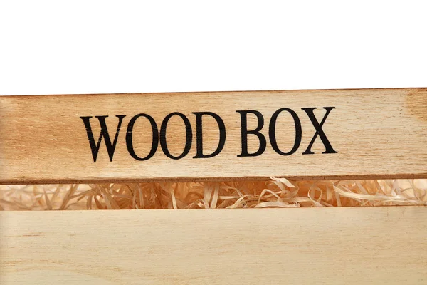 Caja de madera con paja — Foto de Stock