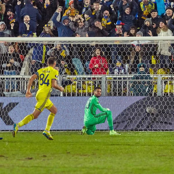 Cél a Manchester United ellen. Játék pillanatokban a mérkőzés 1/8 döntő-a Bajnokok Ligájában — Stock Fotó