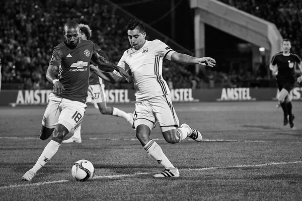 Ashley Young, Game moments in match 1/8 finals of the Europa League — Stock Photo, Image
