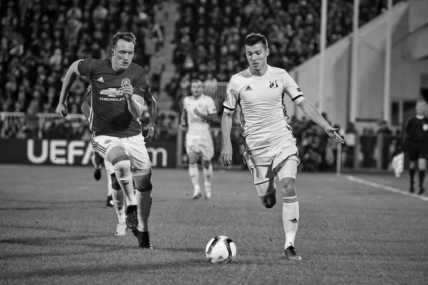 Philip Jones, Game moments in match 1/8 finals of the Europa League — Stock Photo, Image