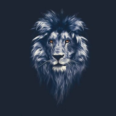 Portrait of a Beautiful lion, lion in the dark, oil paints clipart