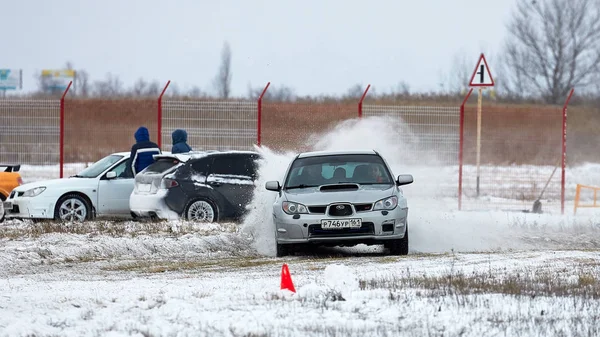 Rallye d'hiver. Subaru Impreza wrx . — Photo