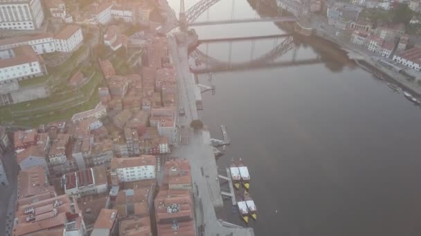 Порту Португалия Вид Воздуха Старый Город Набережную Реки Дору Вид — стоковое видео