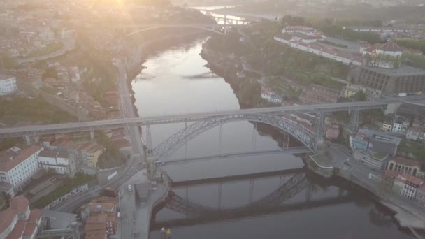 Porto Portugal Luftaufnahme Der Altstadt Und Der Promenade Des Douro — Stockvideo