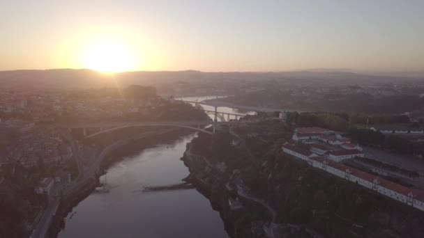 Oporto Portugal Vista Aérea Ciudad Vieja Paseo Marítimo Del Río — Vídeos de Stock