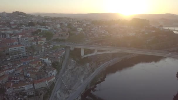 Oporto Portugal Vista Aérea Ciudad Vieja Paseo Marítimo Del Río — Vídeos de Stock