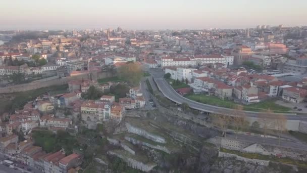 Porto Portugália Légi Kilátás Óvárosra Douro Folyó Sétányára Kilátás Városra — Stock videók