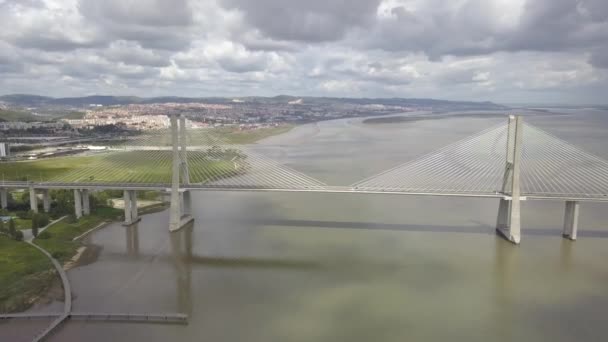 Vista Aérea Ponte Vasco Gama Lisboa Portugal Vista Superior Ponte — Vídeo de Stock