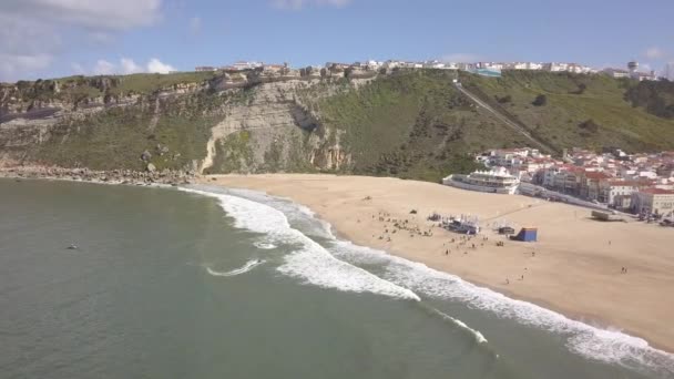 Uitzicht Nazare Strand Riviera Aan Kust Van Atlantische Oceaan Een — Stockvideo