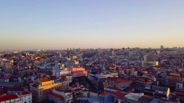 Porto, Portugal. Aerial view of the old city and promenade of the Douro river. View of the city and bridges over the river — Stock Video