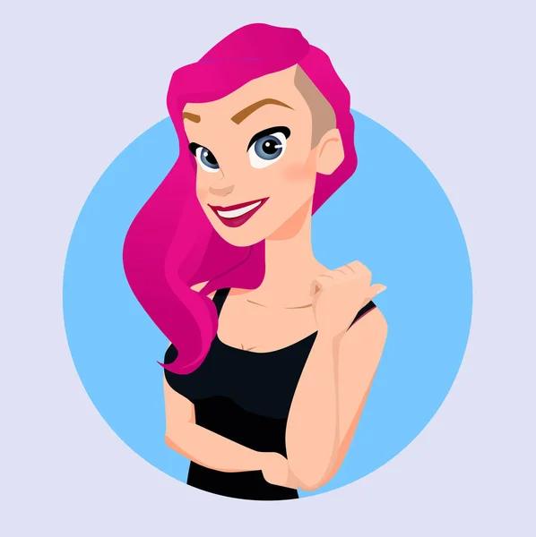 Ung fräsch attraktiv kvinna i svart läder topp med rosa hår i rock stil — Stock vektor
