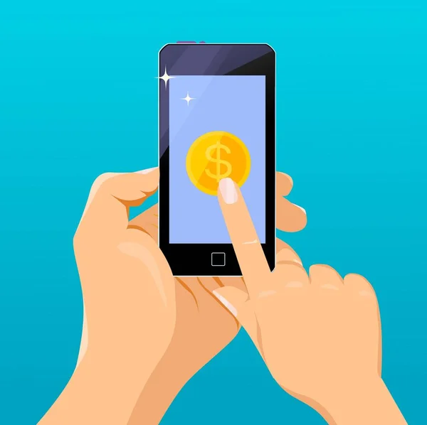 Στείλτε χρήματα μέσω smartphone. Έννοια για την κινητή τραπεζική και ηλεκτρονικών πληρωμών — Διανυσματικό Αρχείο