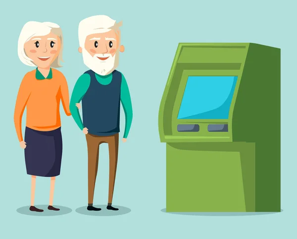 Eski üst düzey erkek ve kadın birlikte banka Atm yürüyüş