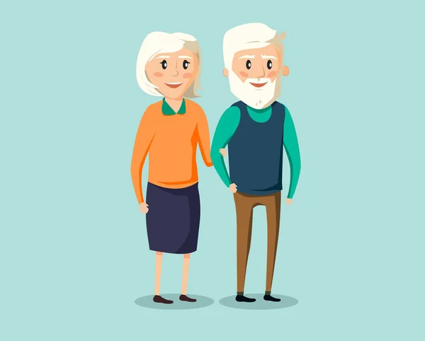Vieil homme et femme âgés marchant ensemble bras dans le bras — Image vectorielle
