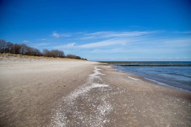 Güneşli bir günde Almanya 'nın Kullanım Adası' ndaki Zempin plajı