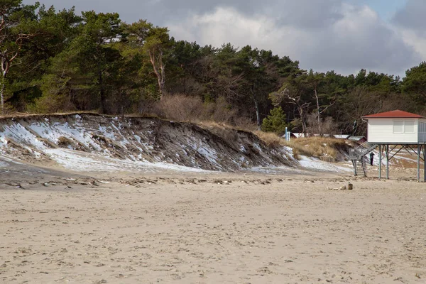 Playa Ligeramente Nevada Zempin Isla Usedom Invierno —  Fotos de Stock