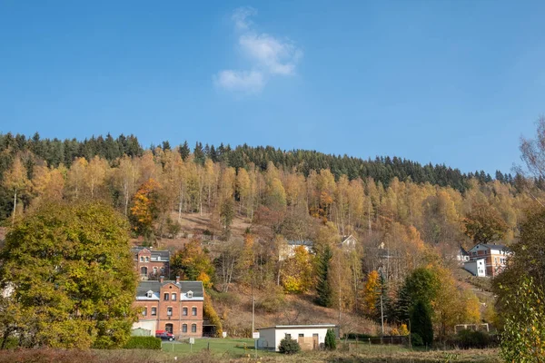 A small town Graslice on a mountain with a forest in the Czech R — Stock Photo, Image