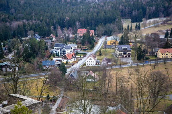 View Valley Zittau Mountains Old Castle Oybin Village Olbersdorf Hain — Stock Photo, Image