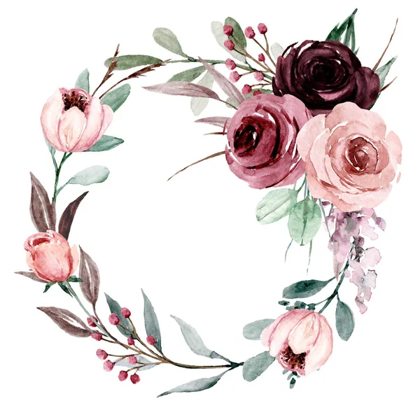 Wreath Watercolor Flowers Floral Set Greeting Card Invitation Other Printing — 스톡 사진