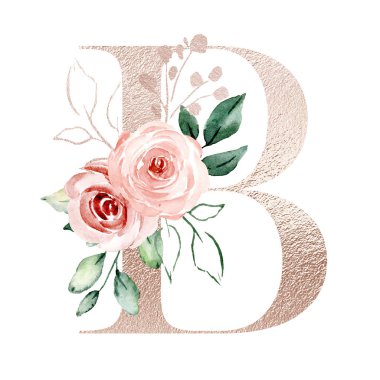 B symbol  letter with floral design on white background