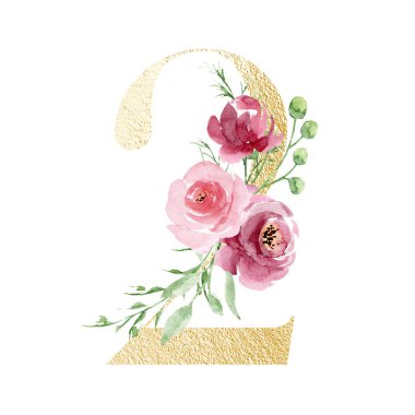 2 numara, elle çizilmiş suluboya resim tasarımı. 