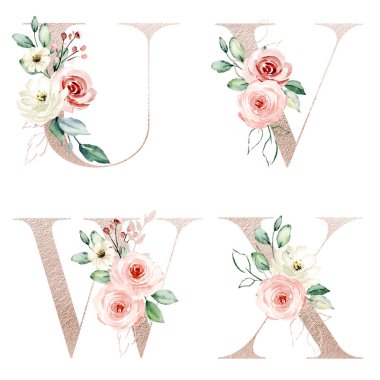 Şık bir el çizimi suluboya resim, çiçekli mektuplar