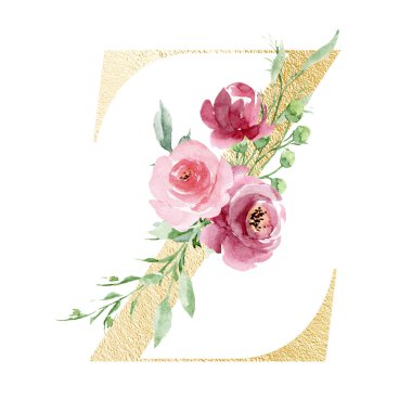 suluboya resim, çiçek ve yapraklı Z harfi, çiçek alfabesi.