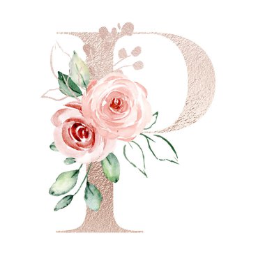 p letter, cute watercolor painting on white background