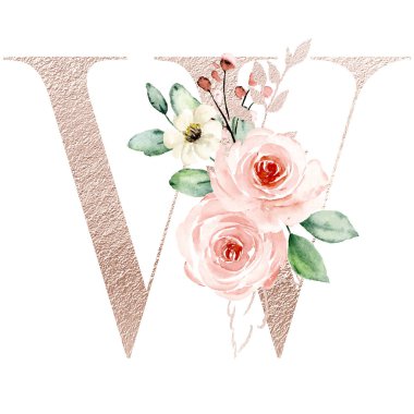 Çiçek açan W harfi, beyaz arkaplanda resim.