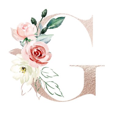 hand drawn watercolor painting G letter with flowers