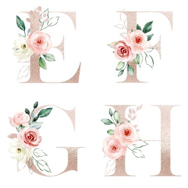 El çizimi suluboya resim, çiçekli şık mektuplar.