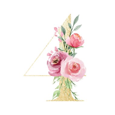 4 numara, elle çizilmiş suluboya resim tasarımı. 