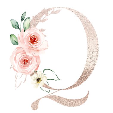 q letter, cute watercolor painting on white background