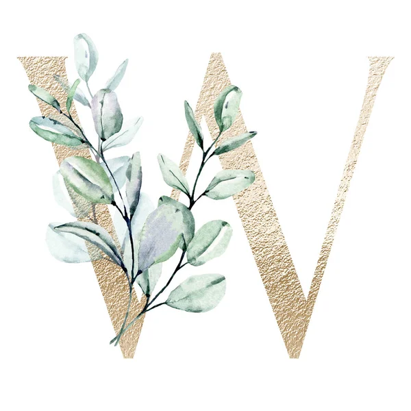 Watercolor Art Painting Letter Flowers Leaves Floral Alphabet — 스톡 사진