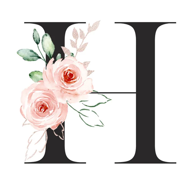 Watercolor Art Painting Letter Flowers Leaves Floral Alphabet — 스톡 사진