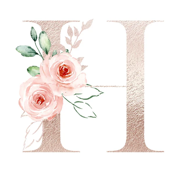 Hand Drawn Watercolor Painting Letter Flowers — Stockfoto