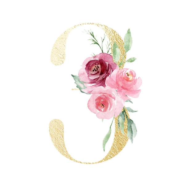 Номер Намальований Вручну Дизайн Квіткового Мистецтва Акварелі — стокове фото