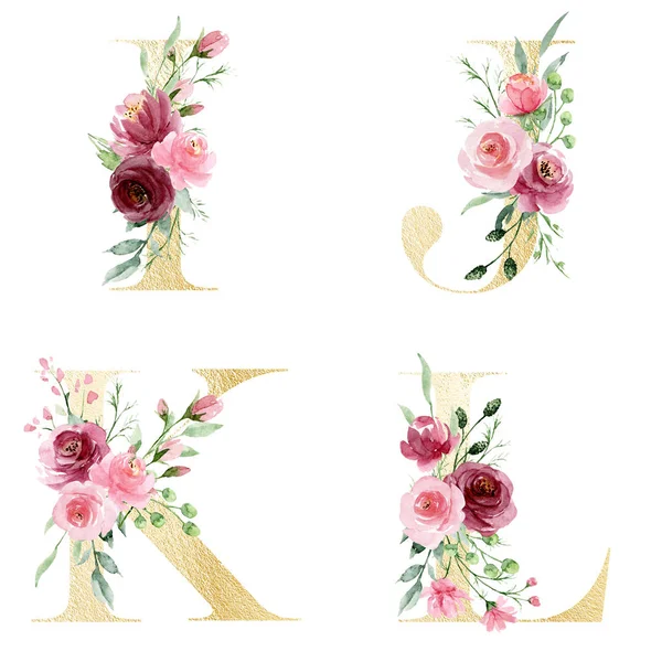 Alfabeto Floral Letras Pintura Artística Acuarela Creativa — Foto de Stock