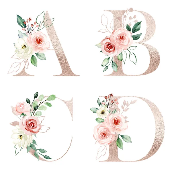 Hand Drawn Watercolor Art Painting Stylish Letters Blossoming Flowers — Stock Photo, Image