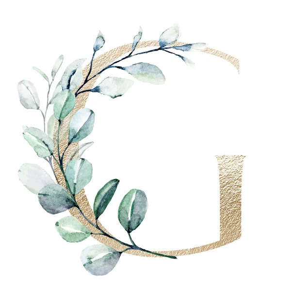 Watercolor Art Painting Letter Flowers Leaves Floral Alphabet — 스톡 사진