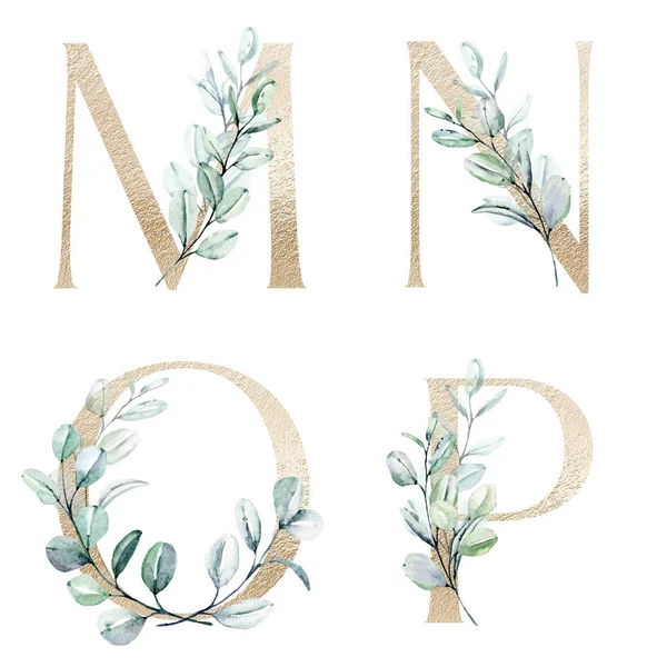 Floral Alphabet Letters Creative Watercolor Art Painting — 스톡 사진