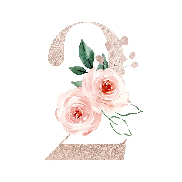 Αριθμός Χέρι Σχέδιο Ακουαρέλα Floral Τέχνη Ζωγραφική — Φωτογραφία Αρχείου