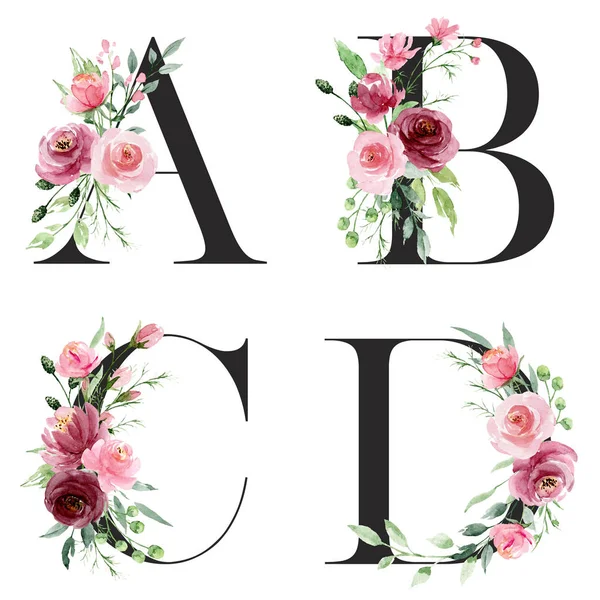 Floral Alphabet Letters Creative Watercolor Art Painting — Stock Photo, Image