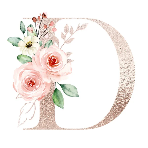 Hand Drawn Watercolor Painting Letter Flowers — Stock Photo, Image